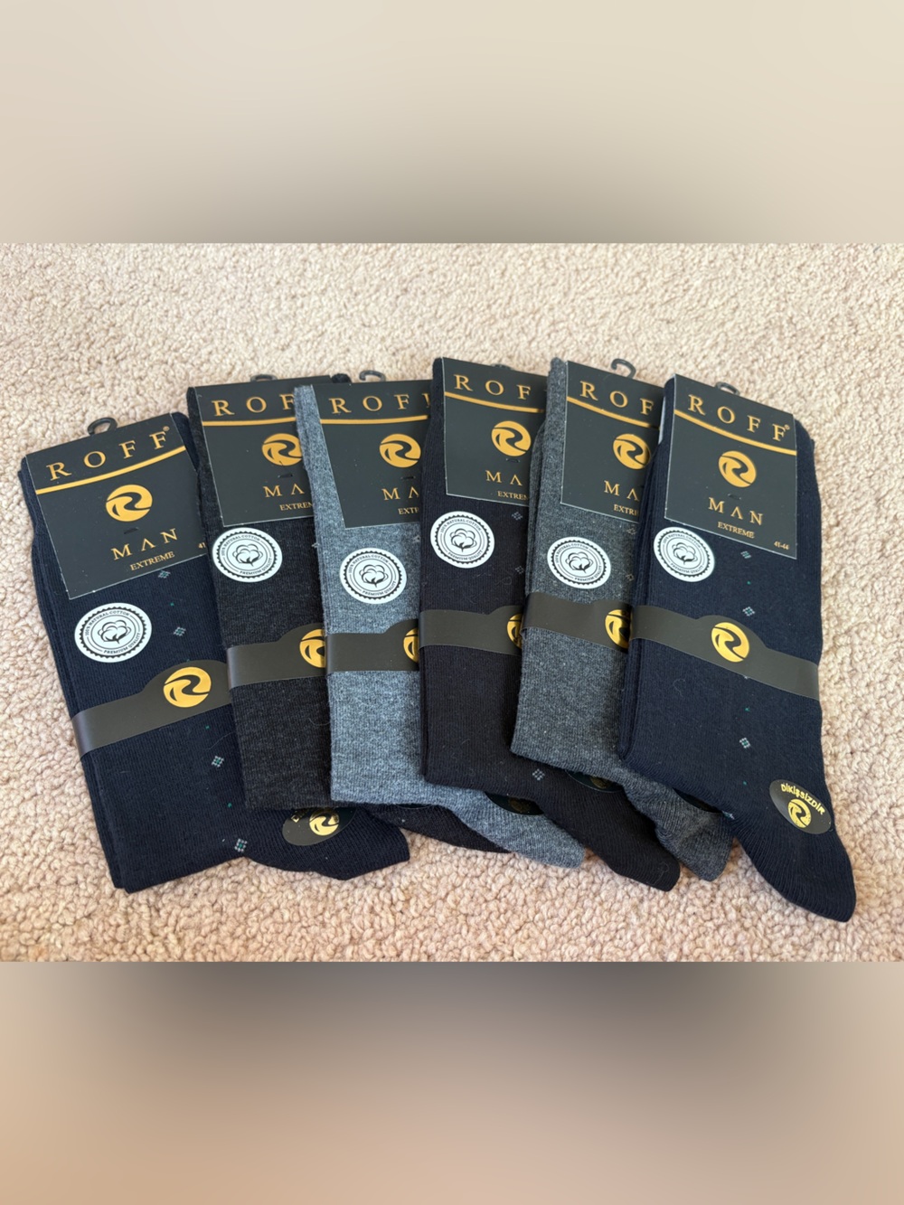 Bundle of six Roff Men’s Crew dress Socks - Black, Gray and navy  (6-Pack)